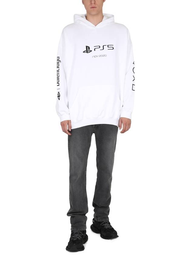 PS5 logo print overfit hoodie white - BALENCIAGA - BALAAN 3