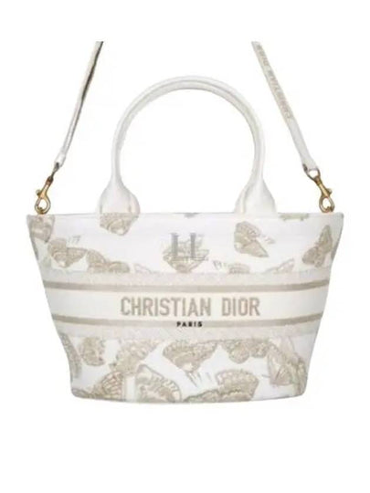 Gold Tone Gradient Butterflies Hat Basket Tote Bag White - DIOR - BALAAN 2