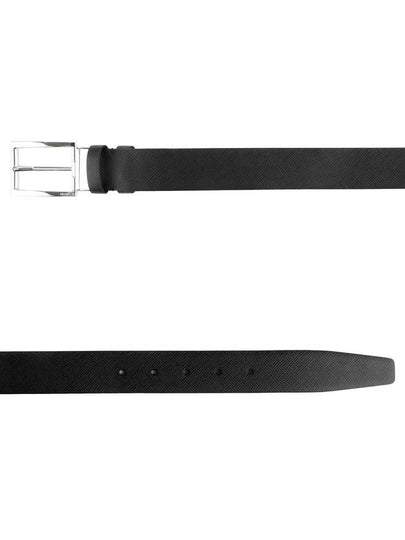 Silver Buckle Saffiano Leather Belt Black - PRADA - BALAAN 2