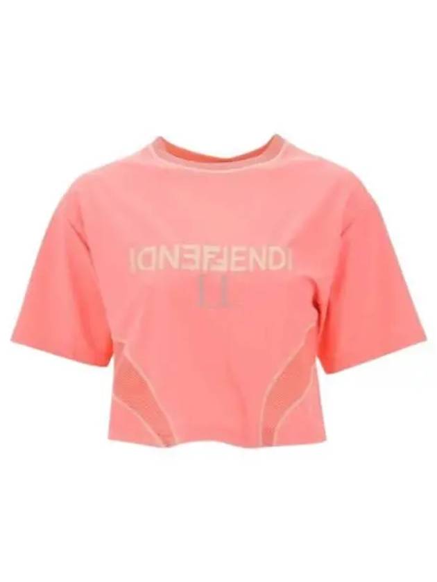 Logo Printed Cropped Short Sleeve T-Shirt Pink - FENDI - BALAAN 2