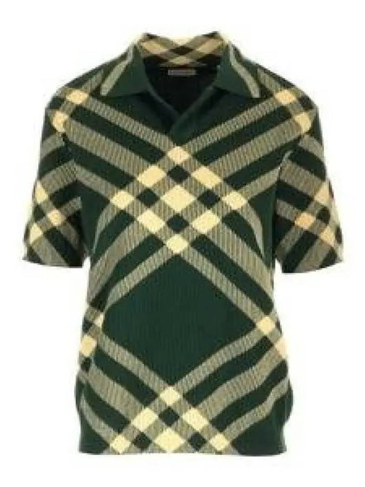 Checked Wool Polo Knit Top Green - BURBERRY - BALAAN 2