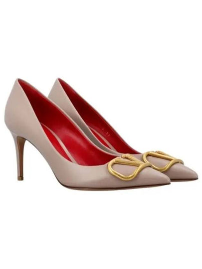 V Logo Signature Smooth Leather Pumps Heels Grey - VALENTINO - BALAAN 2