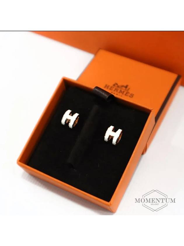 Mini Pop H Earring Rose Gold & Blanc - HERMES - BALAAN 2