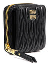 Matelasse Logo Zip Around Half Wallet Black - MIU MIU - BALAAN 4