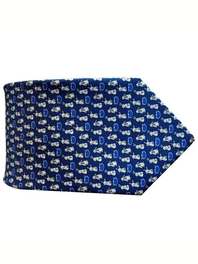 Rabbit Print Silk Tie Blue - SALVATORE FERRAGAMO - BALAAN 2