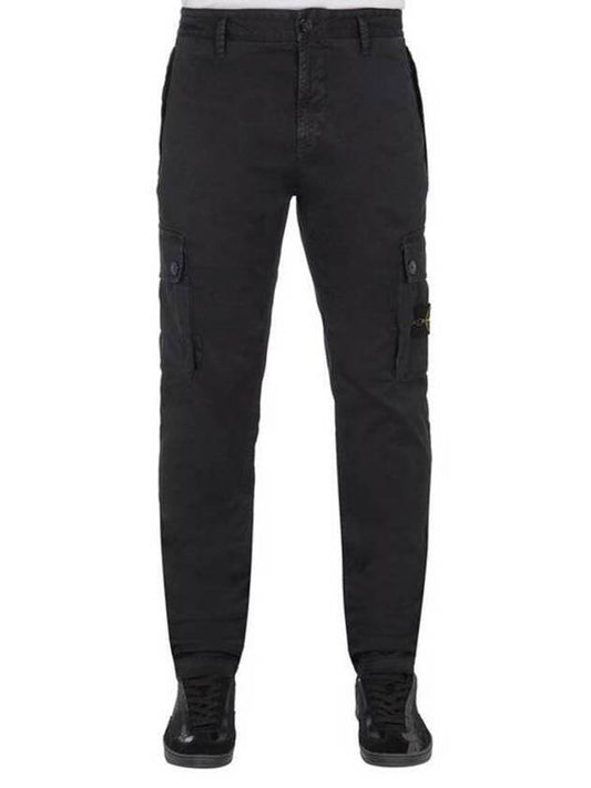 Garment Dyed Old Effect Stretch Broken Twill Cotton Cargo Pants Black - STONE ISLAND - BALAAN 2