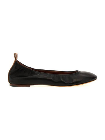 Embossed Logo Ballerina Leather Flat Black - LANVIN - BALAAN 1