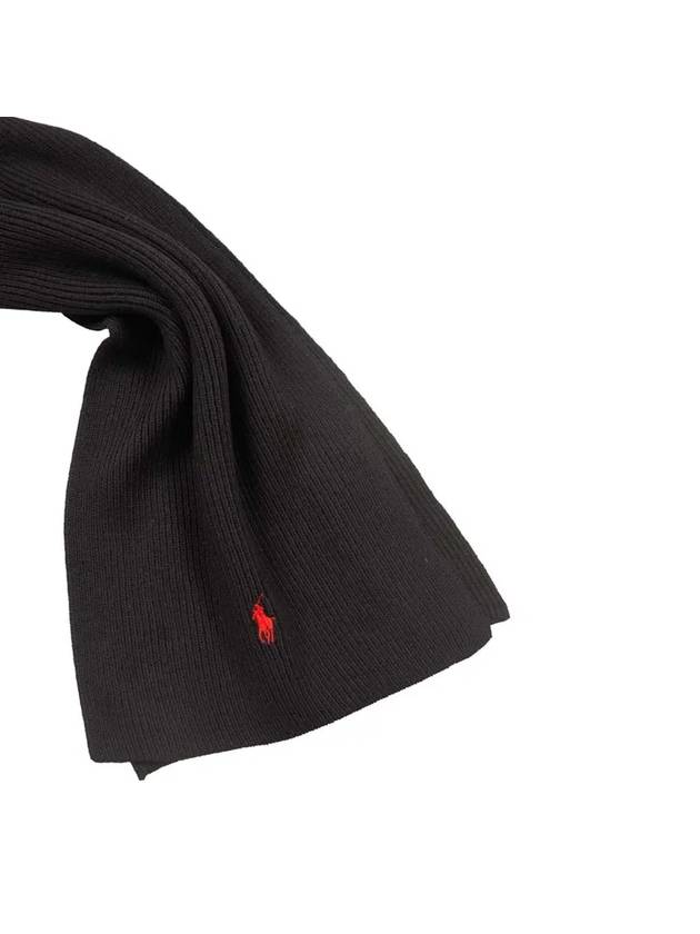 pony embroidery ribbed muffler black - POLO RALPH LAUREN - BALAAN.