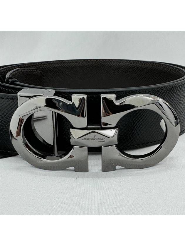 Silver Gancini Reversible Leather Belt Black - SALVATORE FERRAGAMO - BALAAN 5