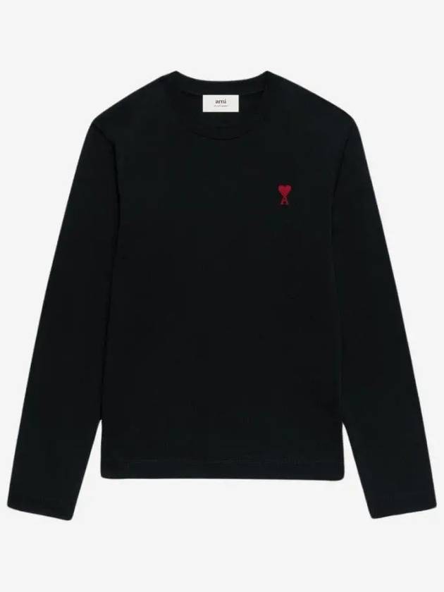 Chain Stitch Heart Logo Long Sleeve T-Shirt Black - AMI - BALAAN 3