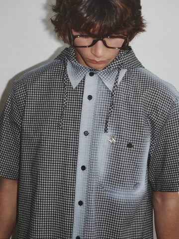 Checked Pattern Spray Hoodie Shirt_Black - KINETO - BALAAN 1