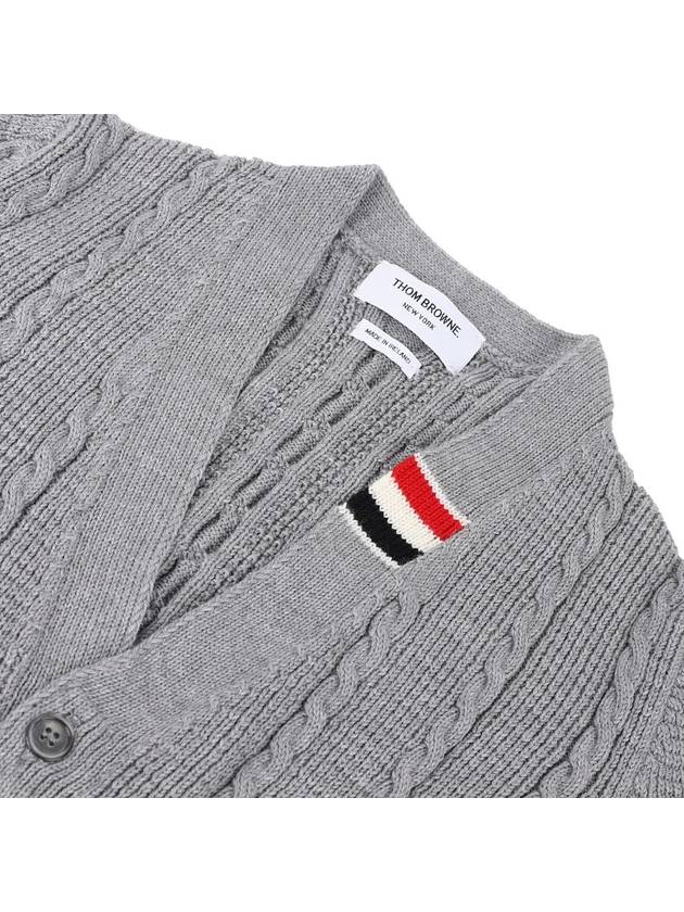 Cable Knitwear Virgin Wool Cardigan Grey - THOM BROWNE - BALAAN 4