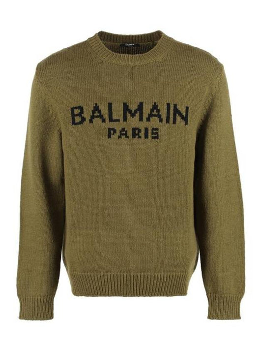 Logo Intarsia Knit Top Green - BALMAIN - BALAAN 2