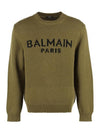 Logo Intarsia Knit Top Green - BALMAIN - BALAAN 1