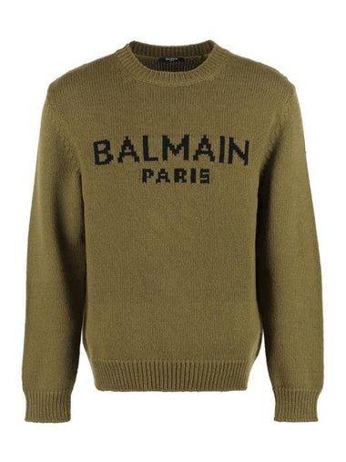 Logo Intarsia Knit Top Green - BALMAIN - BALAAN 1