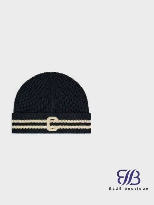 Initial Beanie Cotton Navy Ecru - CELINE - BALAAN 1