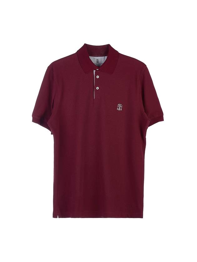 Embroidered Logo Cotton Polo Shirt Dark Red - BRUNELLO CUCINELLI - BALAAN.