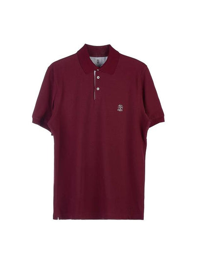 Embroidered Logo Cotton Polo Shirt Dark Red - BRUNELLO CUCINELLI - BALAAN 2