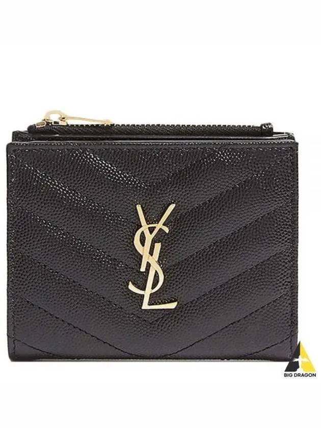 Cassandre Matelasse Grain De Poudre Embossed Leather Half Wallet Black - SAINT LAURENT - BALAAN 2