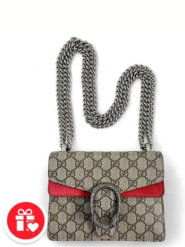 Dionysus GG Supreme Chain Small Canvas Shoulder Bag Beige Red - GUCCI - BALAAN 8