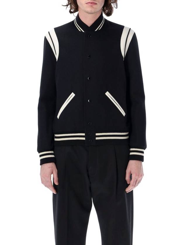 Teddy Bomber Jacket in Wool Black White - SAINT LAURENT - BALAAN 2