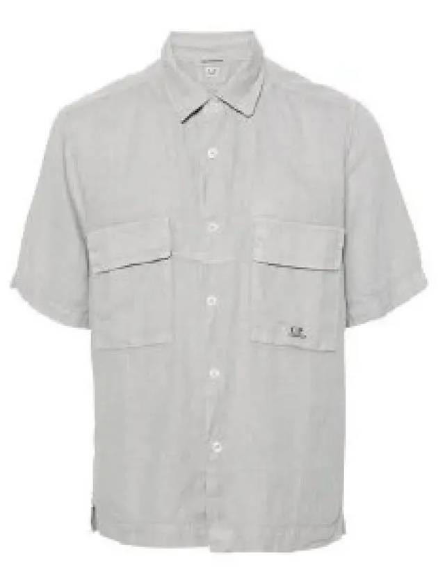 Linen Short Sleeve Shirt Grey - CP COMPANY - BALAAN 2