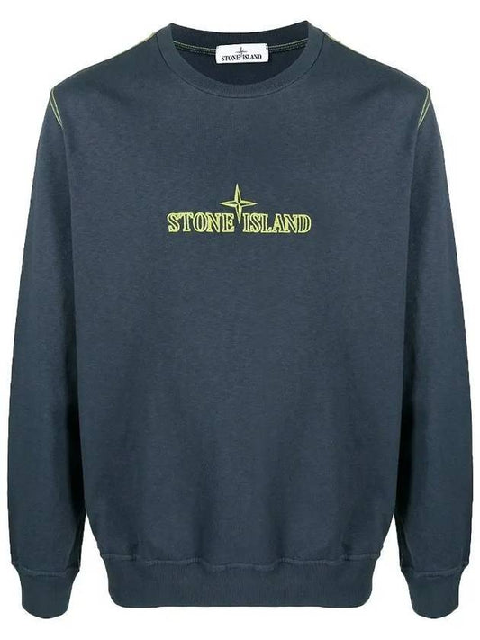 Logo Print Cotton Crew Neck Sweatshirt Blue - STONE ISLAND - BALAAN.