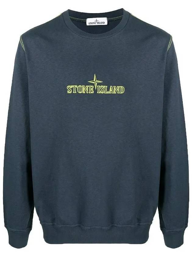 Logo Print Crew Neck Cotton Sweatshirt Blue - STONE ISLAND - BALAAN 1