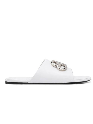 Silver BB Logo Slippers White - BALENCIAGA - BALAAN 1