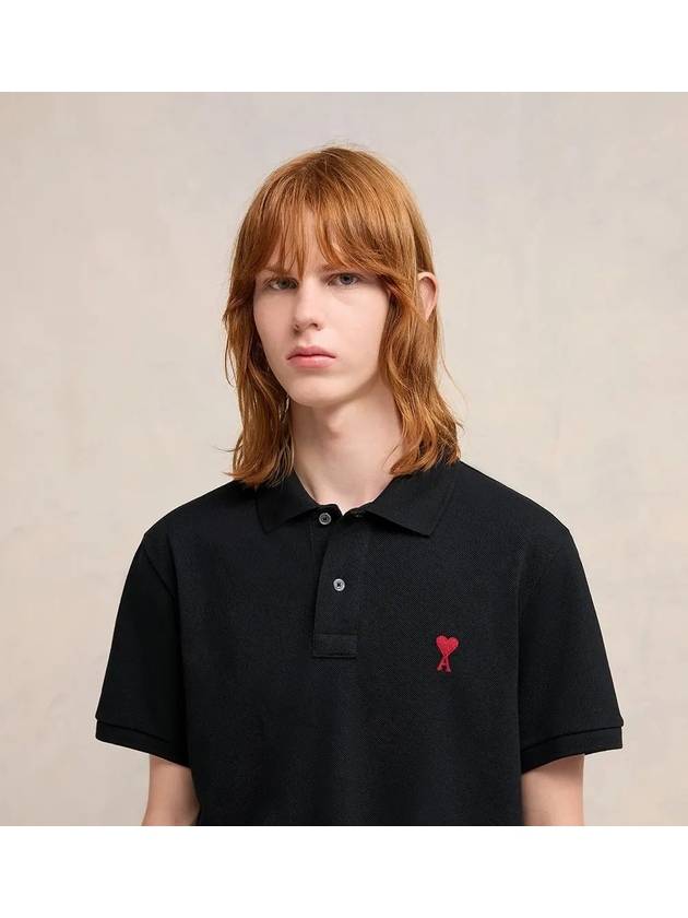 Heart Logo Polo Shirt Black - AMI - BALAAN 6