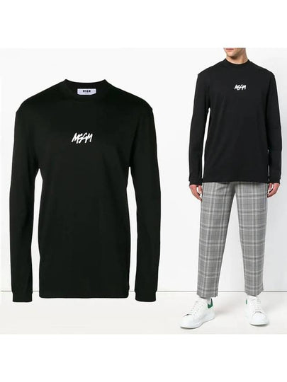 Logo Print Cotton Long Sleeve T-Shirt Black - MSGM - BALAAN 2