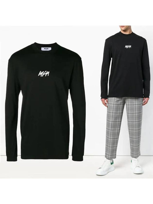 Logo Print Cotton Long Sleeve T-Shirt Black - MSGM - BALAAN 2