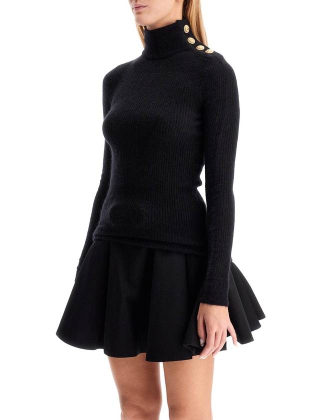 Mohair embossed button turtleneck black - BALMAIN - BALAAN 5