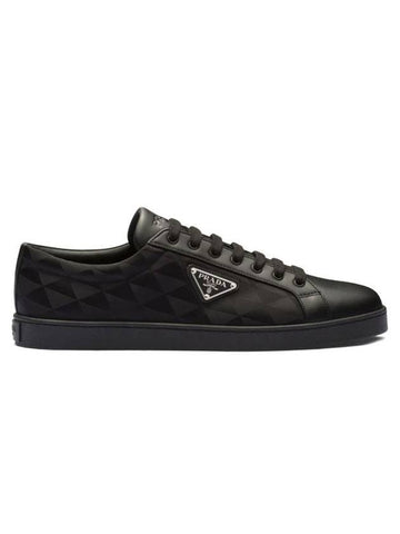 Triangle Logo Leather Re-Nylon Low Top Sneakers Black - PRADA - BALAAN 1