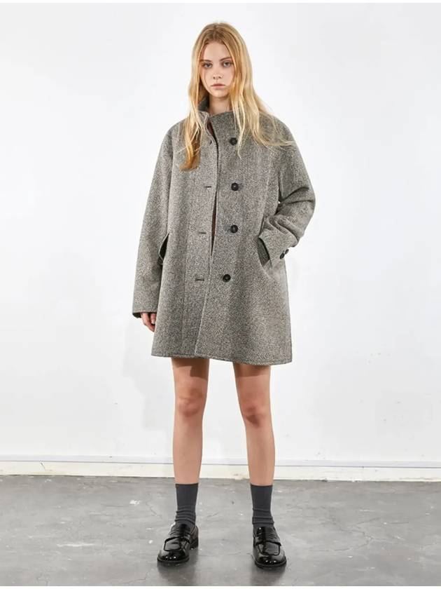 China Collar Side Slit Homespun Half Coat Gray - VOYONN - BALAAN 7