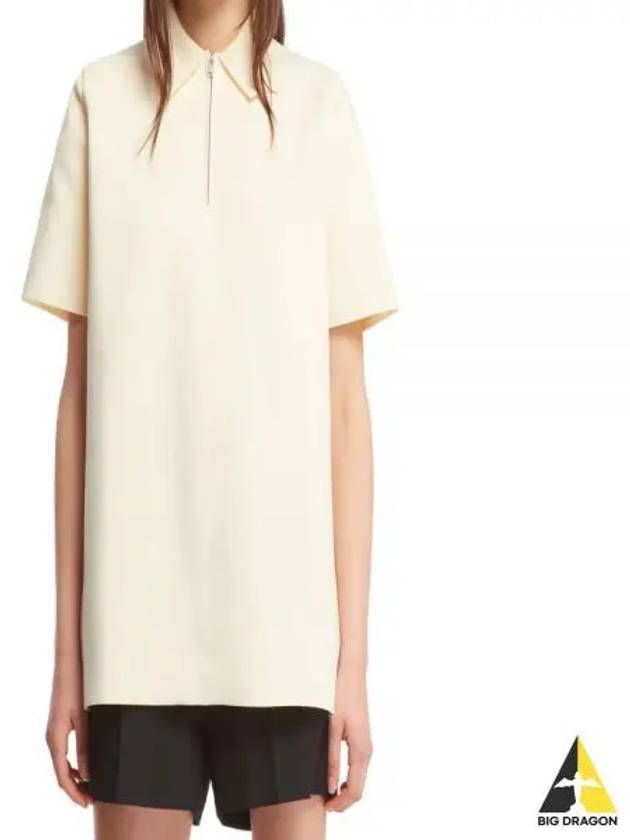 Straight Hem Zipper Short Sleeve Polo Shirt Ivory - JIL SANDER - BALAAN 2