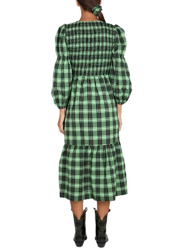 Women's Seersucker Check Smoke Long Dress Peapod - GANNI - BALAAN 4