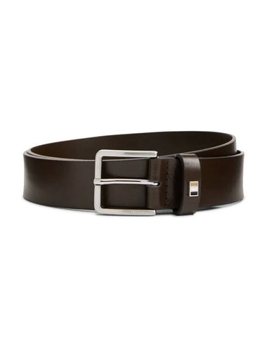 Signature Stripe Silver Buckle Logo Leather Belt Dark Brown - HUGO BOSS - BALAAN 1