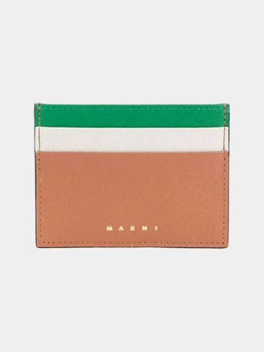 Saffiano Color Block Card Wallet Brown - MARNI - BALAAN 2