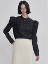 Rai see-through black organza lace gold button blouse black - LIE - BALAAN 2