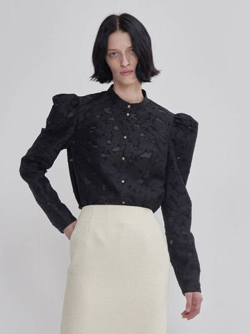 Rai see-through black organza lace gold button blouse black - LIE - BALAAN 1