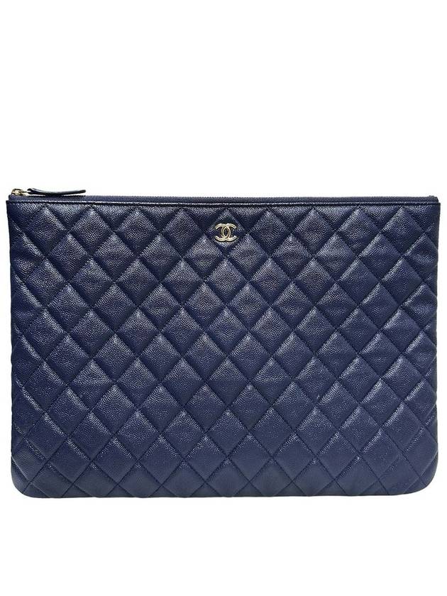 Women s A82552 Cavier Skin Classic Navy Leather Gold Plated COCO Logo Large Clutch - CHANEL - BALAAN 1