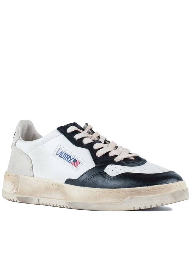 Autry Medalist Low Super Vintage Anthracite White And Blue Leather Sneakers - AUTRY - BALAAN 3