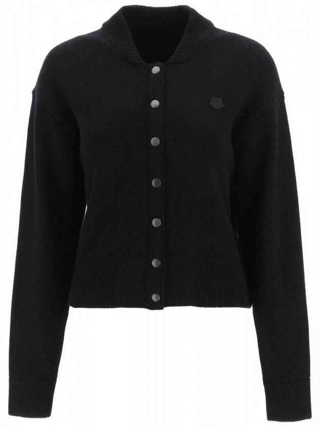 Women's Tiger Logo Wool Button Cardigan Black - KENZO - BALAAN.