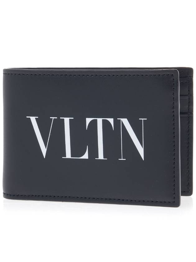 VLTN Logo Leather Half Wallet Black - VALENTINO - BALAAN 2