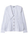 Women's Wide Collar Plunge Neck Cotton Shirt White - GANNI - BALAAN 2