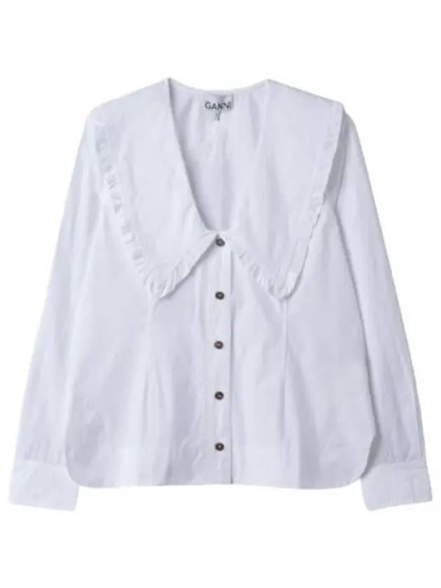 Women's Wide Collar Plunge Neck Cotton Shirt White - GANNI - BALAAN 2