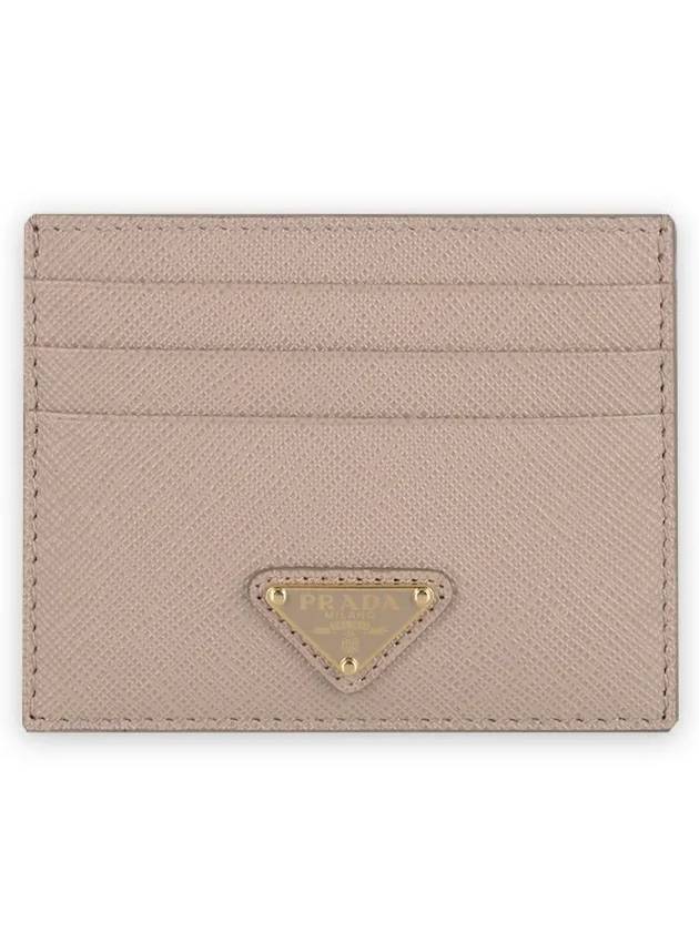 Saffiano Triangle Logo Card Wallet Beige Pink - PRADA - BALAAN 3