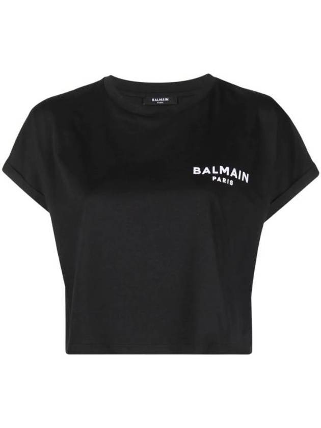 Logo Print Cropped Cotton Short Sleeve T-Shirt Black - BALMAIN - BALAAN 1