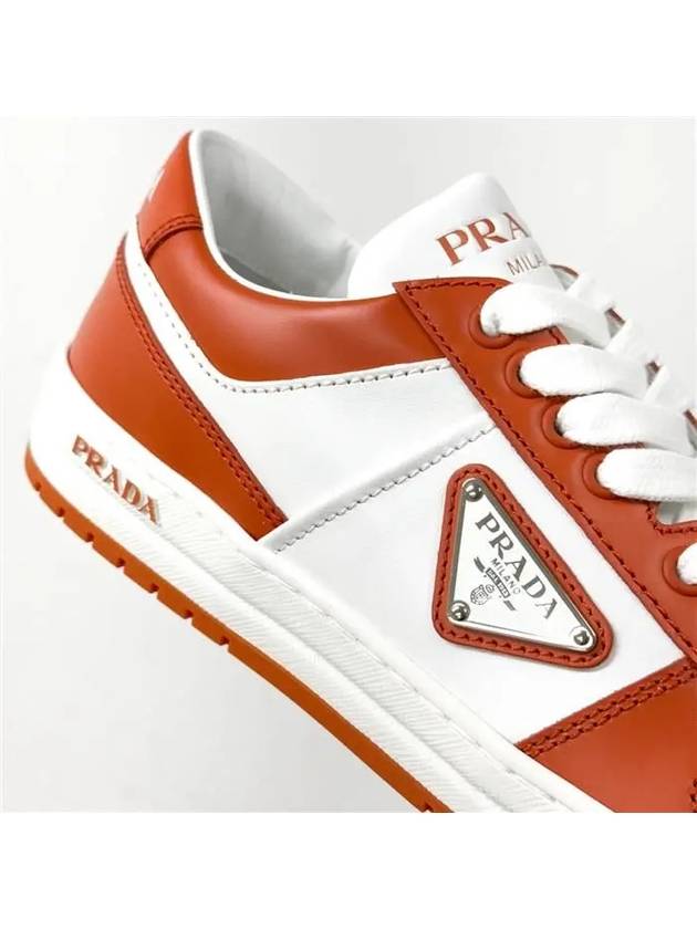 Downtown Perforated Leather Low Top Sneakers Orange - PRADA - BALAAN 3